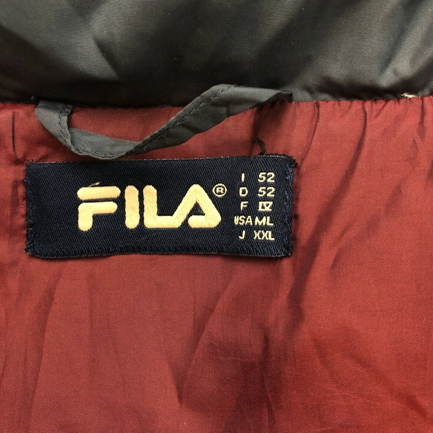 FILA Retro Vintage Dark Grey Down Padded Puffer Coat Jacket Size EU 52 UK/US 42