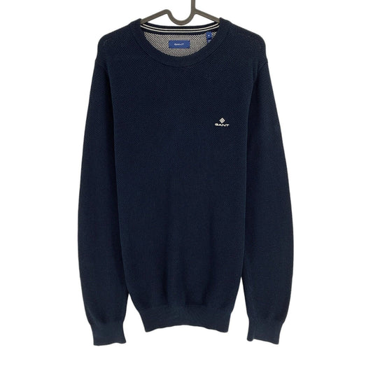 GANT Navy Blue Cotton Pique Crew Neck Sweater Pullover Size M