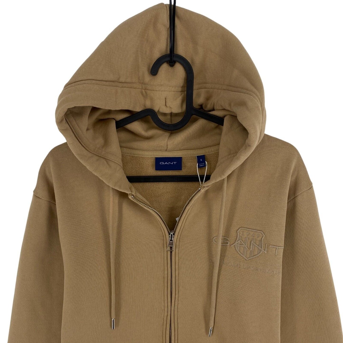 GANT Brown Tonal Archive Shield EMB Full Zip Hoodie Sweater Pullover Size S