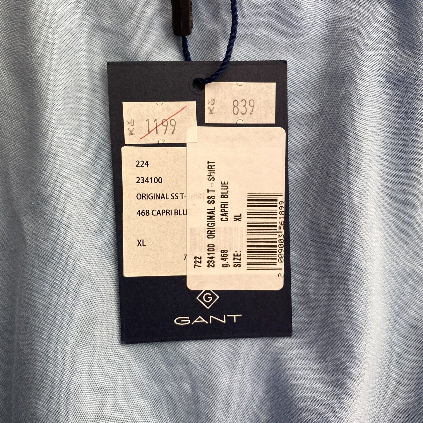 GANT Men Light Blue Original Crew Neck Short Sleeves T-Shirt Size XL