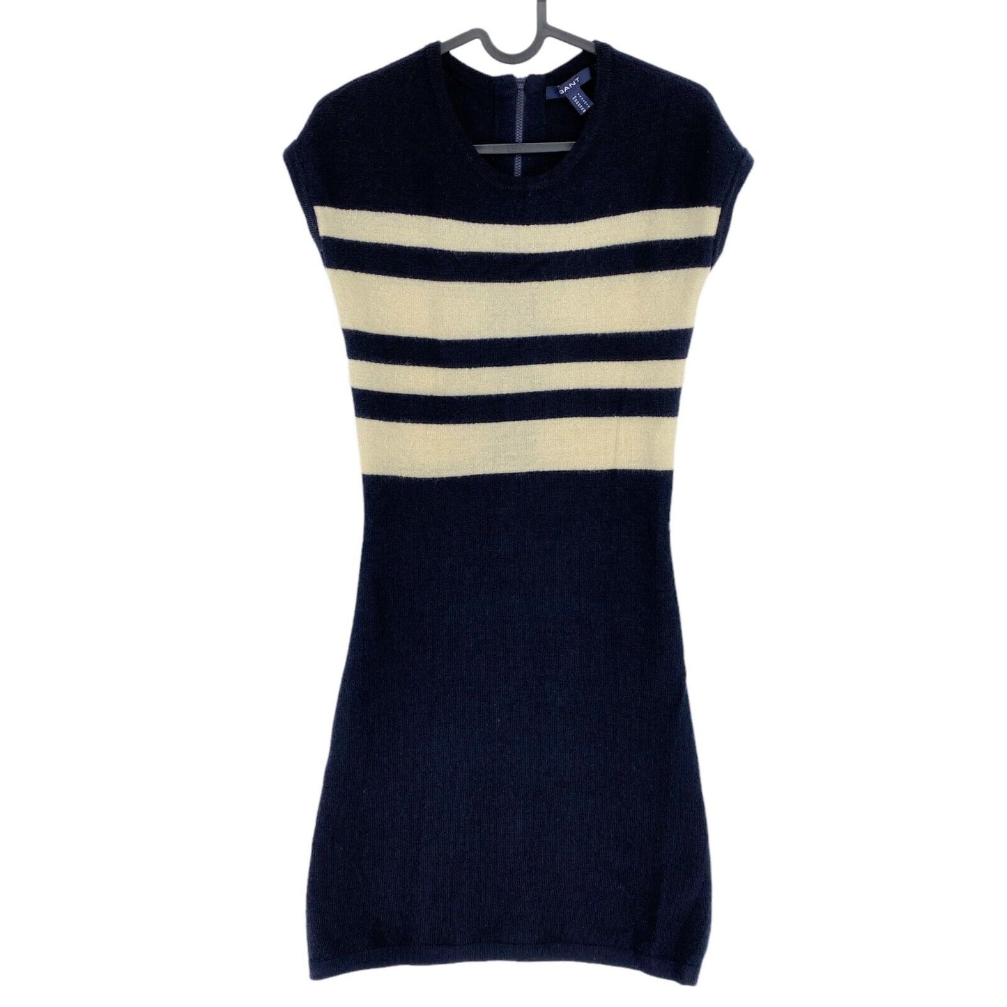 GANT Navy Blue Striped 100% Wool Sleeveless Crew Neck Dress Size S