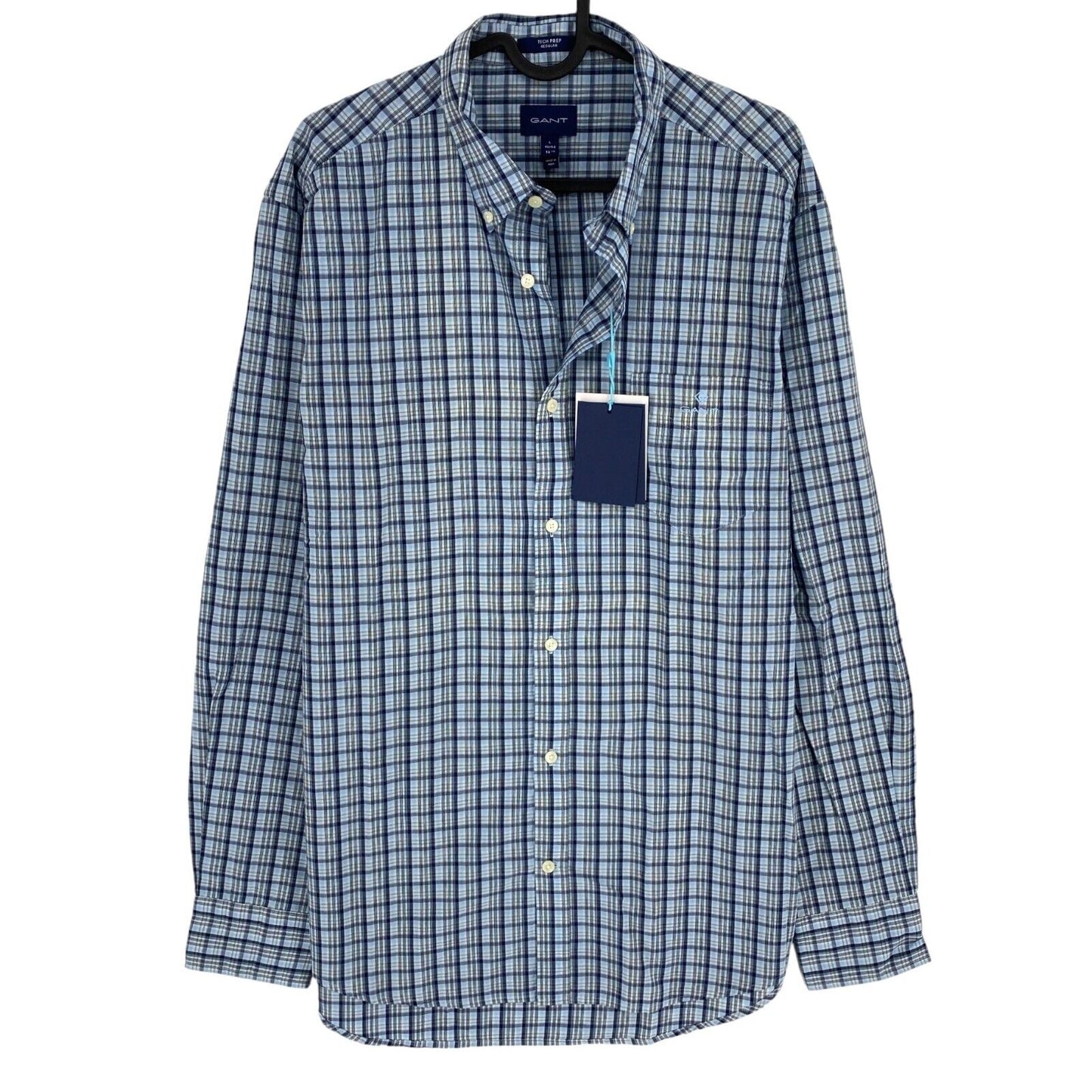 GANT Blue Tech Prep Indigo Check Regular Fit Shirt Size L 41/42 16.5