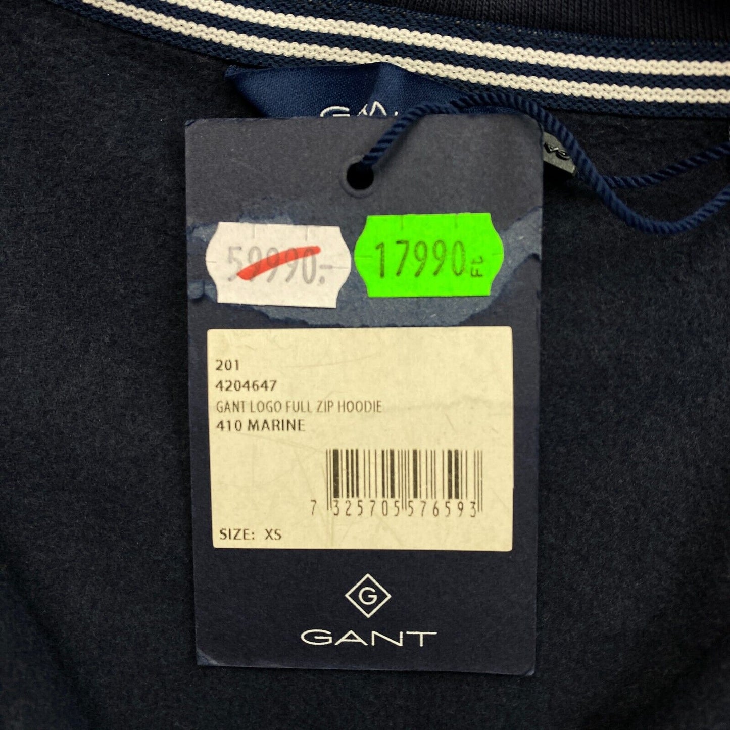 GANT Navy Blue Logo Full Zip Hoodie Sweater Jumper Size XS