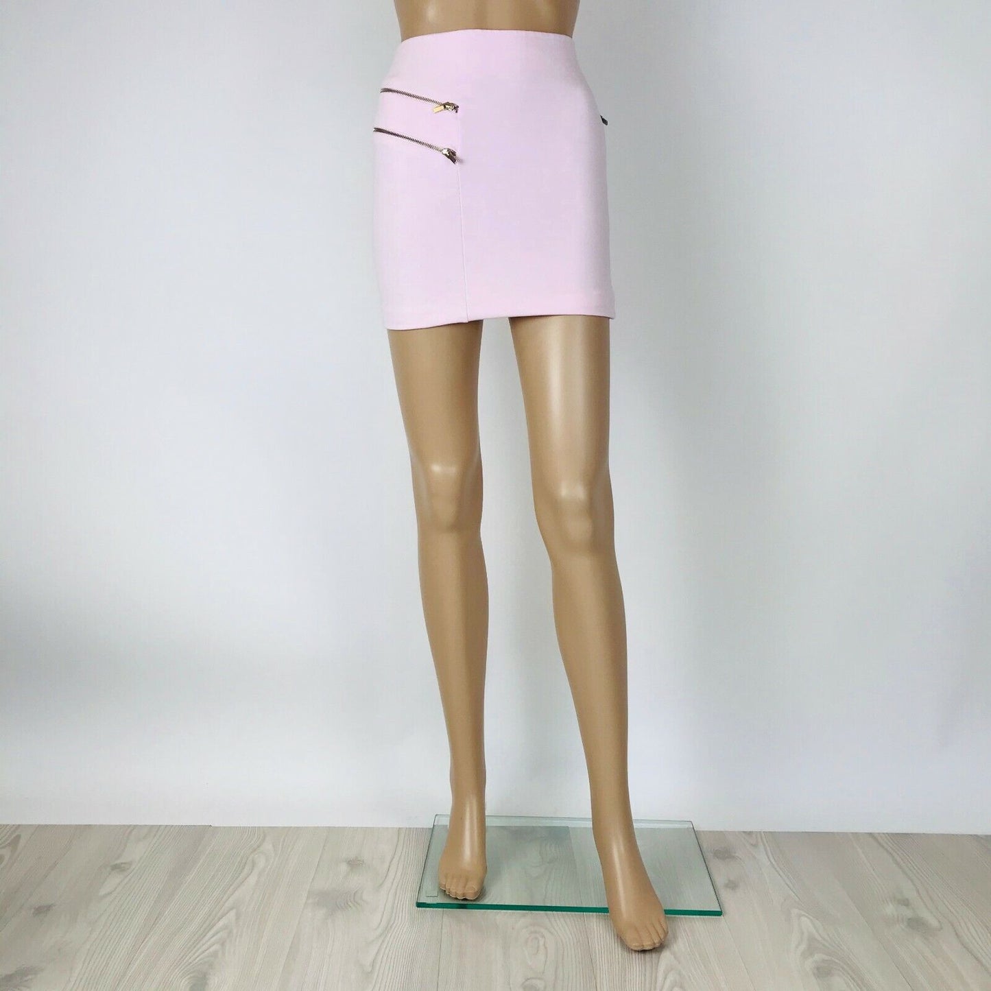 BERSHKA Women's Mini Denim Pastel Pink Short Skirt Size XS W24