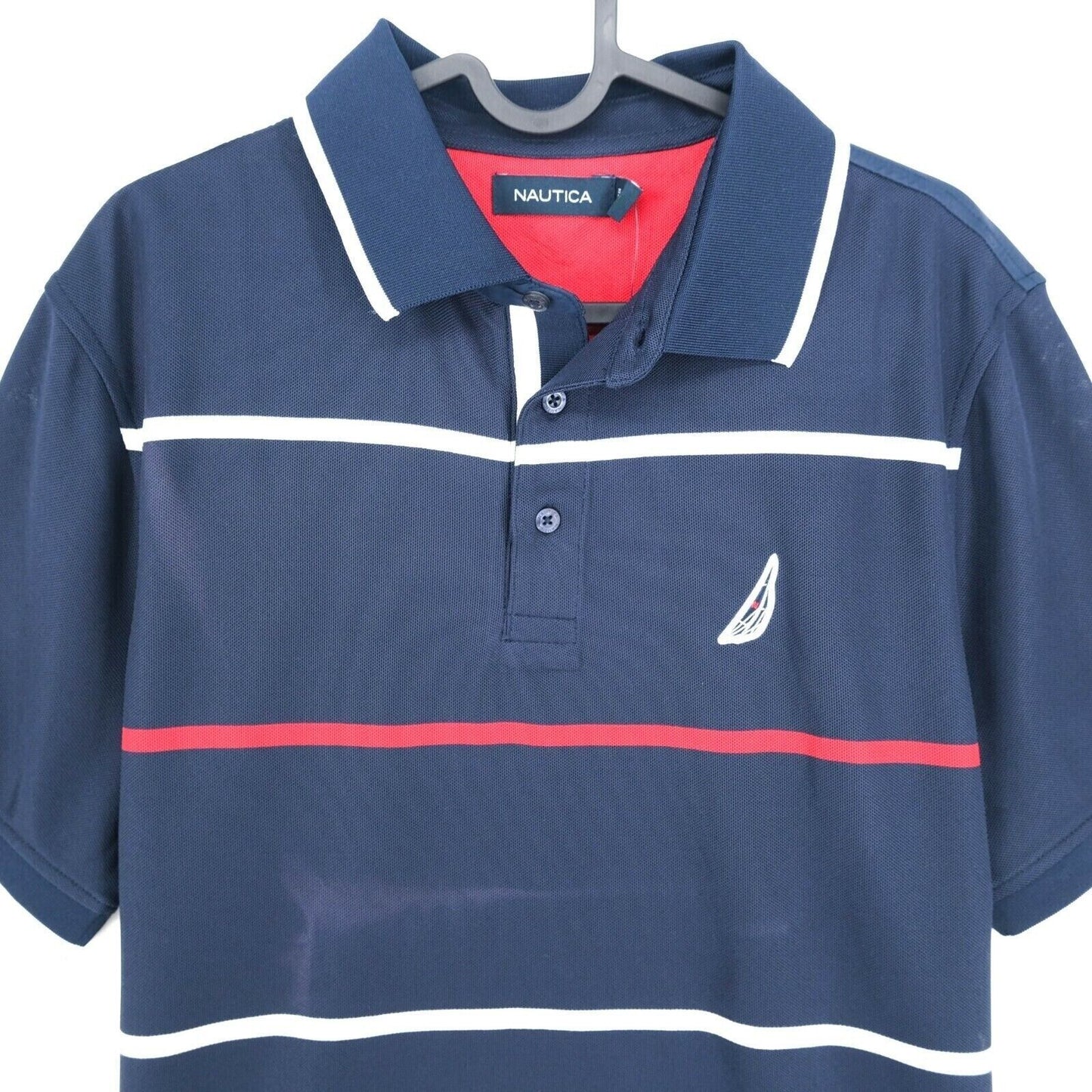 NAUTICA Navy Blue Striped Polo T Shirt Size XS