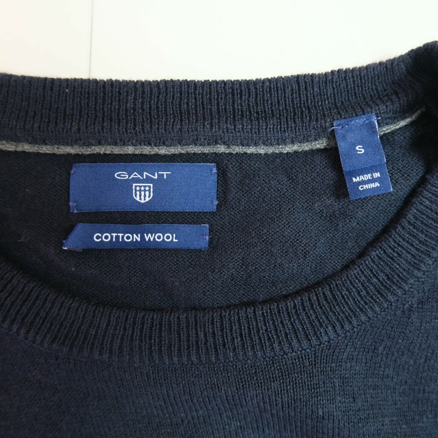 GANT Navy Blue Crew Neck Cotton Wool Blend Cardigan Sweater Jumper Size S