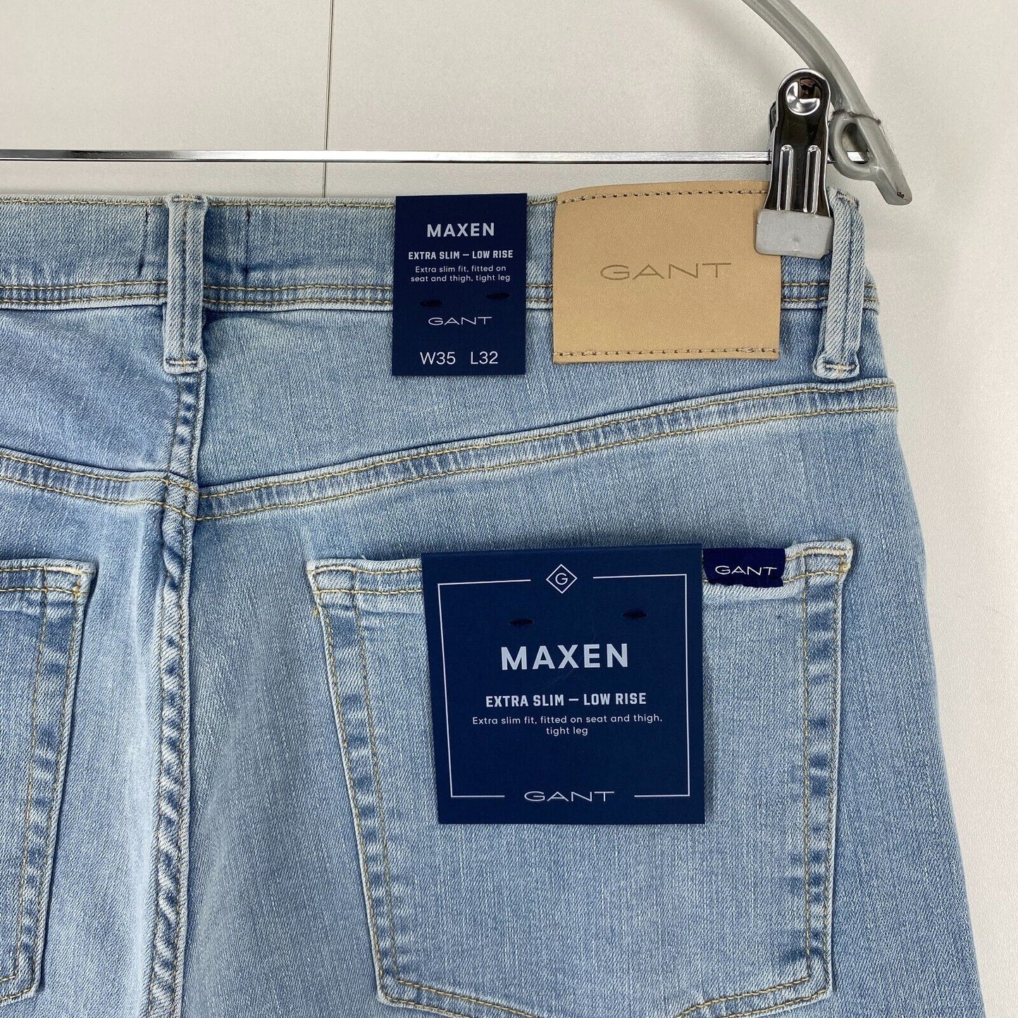 GANT MAXEN Light Blue Stretch Low Rise Extra Slim Fit Jeans W35 L32