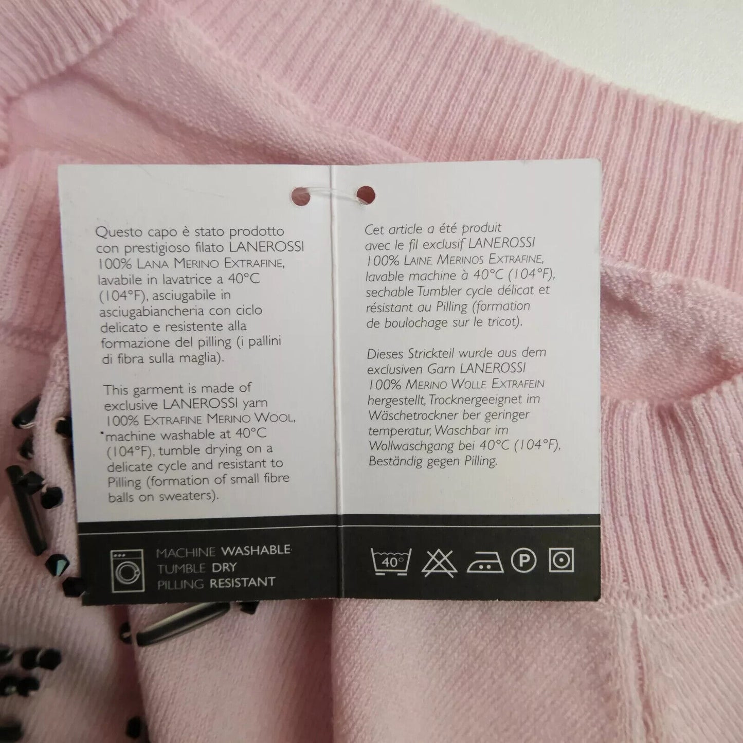 LANEROSSI Pink Beads 100% Merino Wool Crew Neck Jumper Size 3 - L