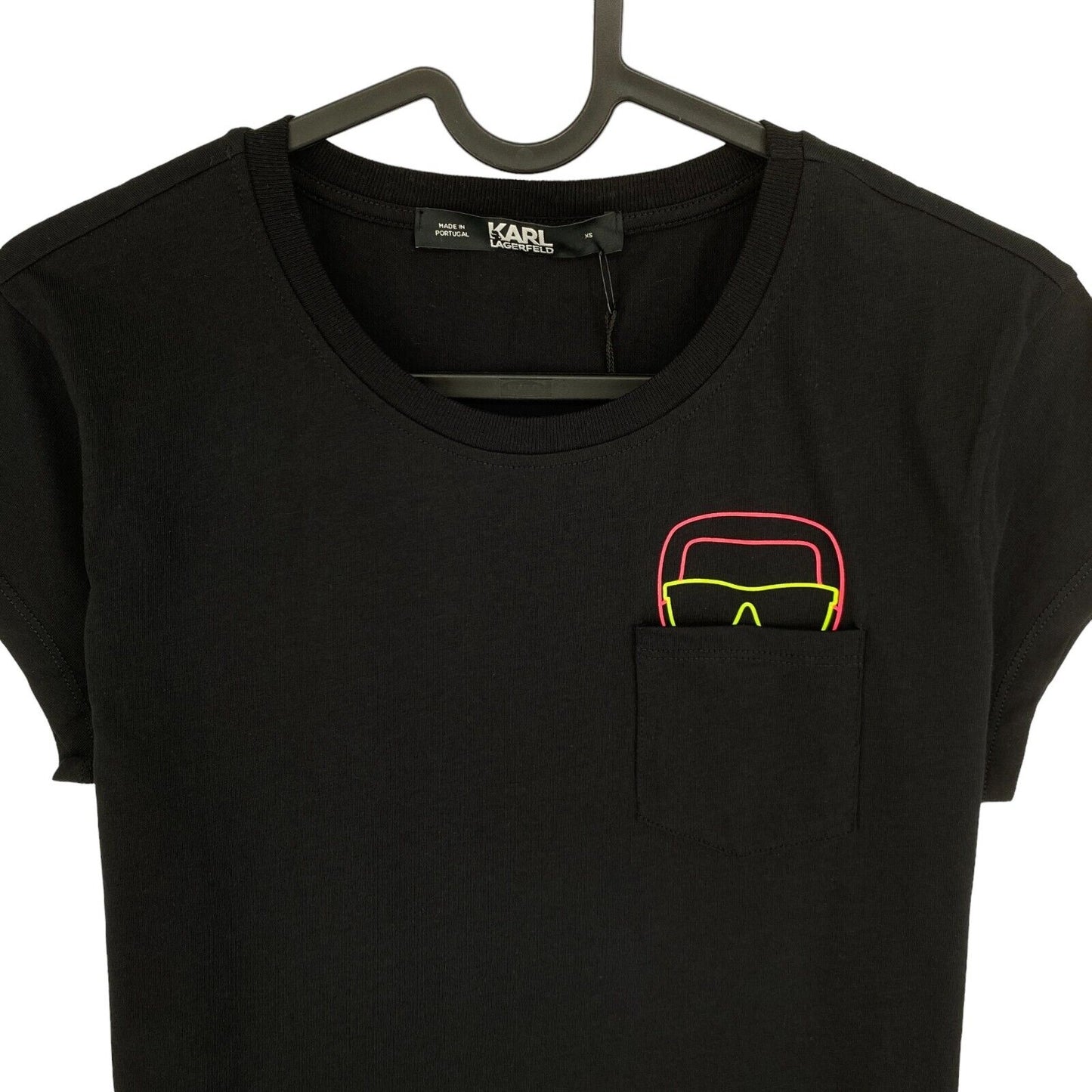 Karl Lagerfeld Black Ikonik Pocket Tee W/Glasses Crew Neck T Shirt Size XS