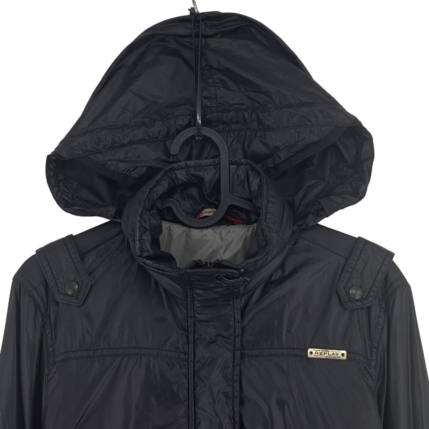 REPLAY Black Hooded Padded Jacket Coat Size M