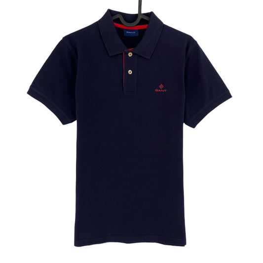 GANT, Marineblaues Piqué-Poloshirt mit kontrastierendem Kragen, Größe S