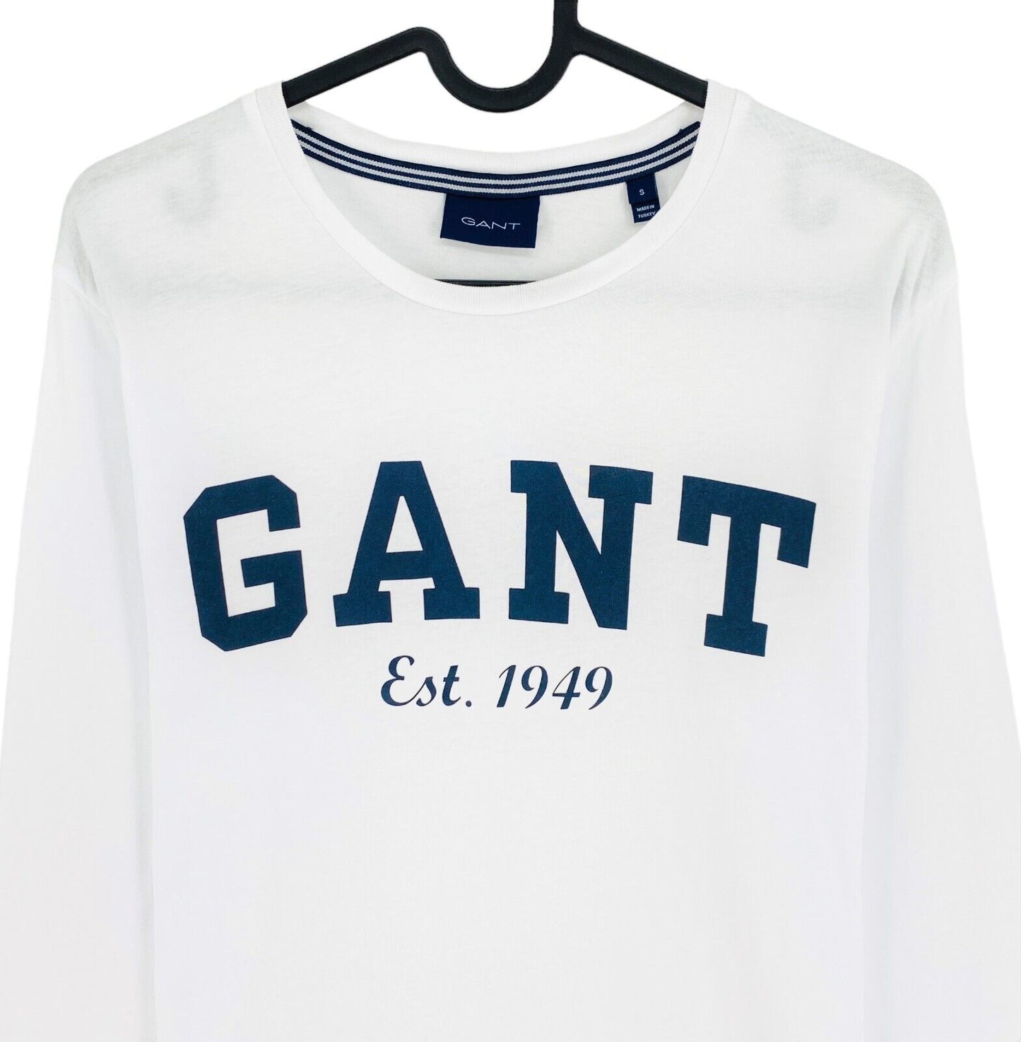 GANT White Logo Crew Neck Long Sleeves T Shirt Size S