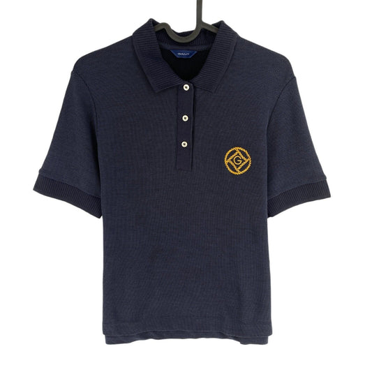 GANT Women Navy Blue Rope Icon Short Sleeve Pique Polo Shirt Size M