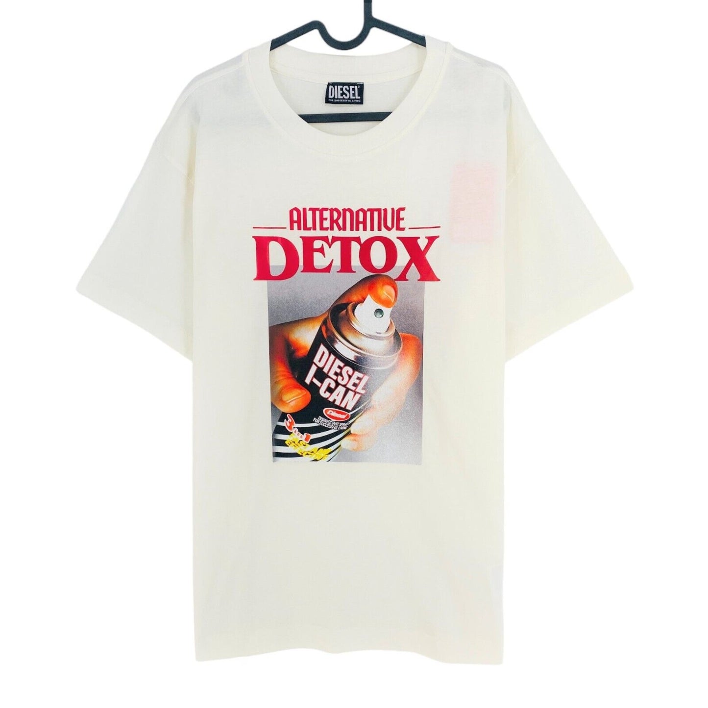 DIESEL White With Spray Can Print Crew Neck T Shirt Size M