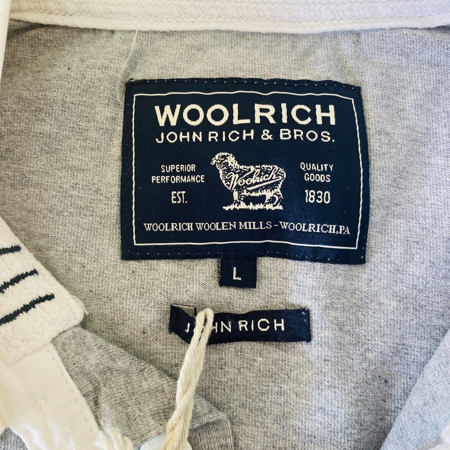 WOOLRICH Mens Grey Logo Rugby Polo Neck Jumper Sweater Pullover Size L