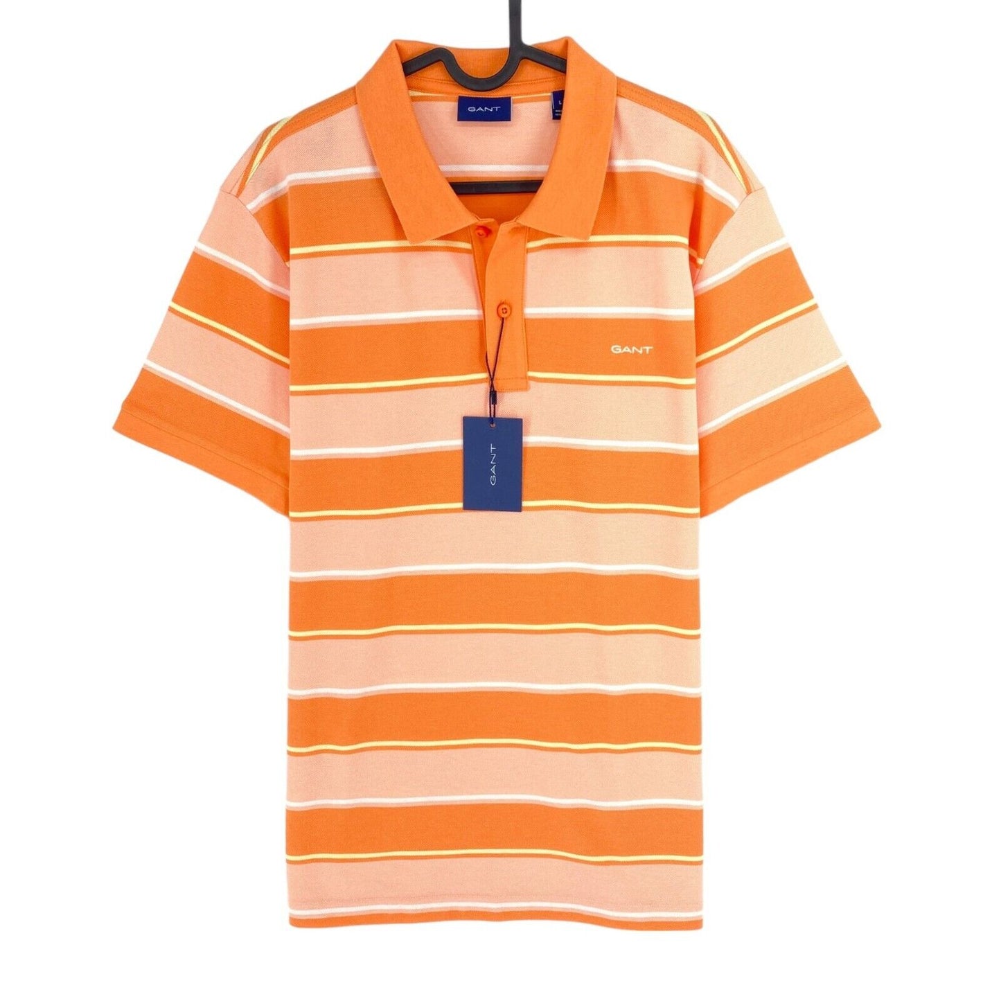 GANT Men Orange Multi Stripe Short Sleeves Pique Rugger Polo Shirt Size L