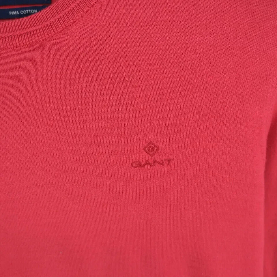 GANT Mens Light Red Pima Lux Contrast Crew Neck Sweater Jumper Size L