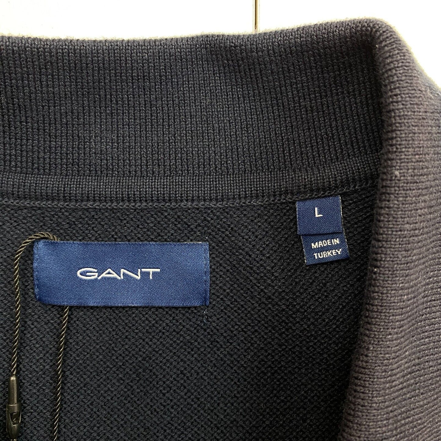 GANT Men Navy Blue Pique Texture Polo Shirt Size L