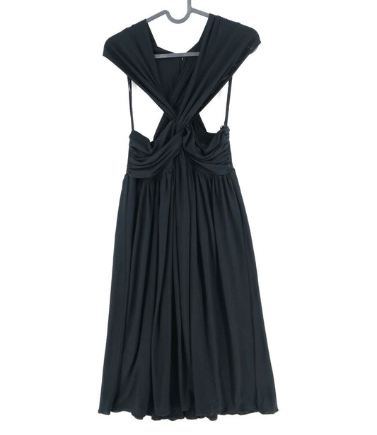 NUAN Black V Neck Pleated Dress Size 44