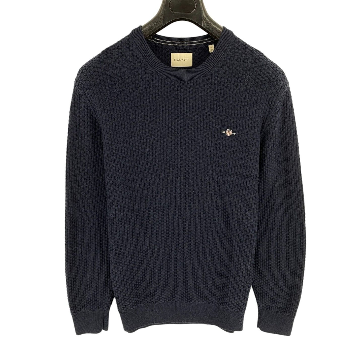 GANT Bleu Marine Texturé Coton Crew Neck Jumper Pull Taille L