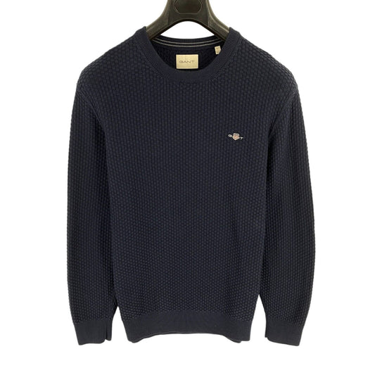 GANT Navy Blue Textured Cotton Crew Neck Jumper Sweater Size L