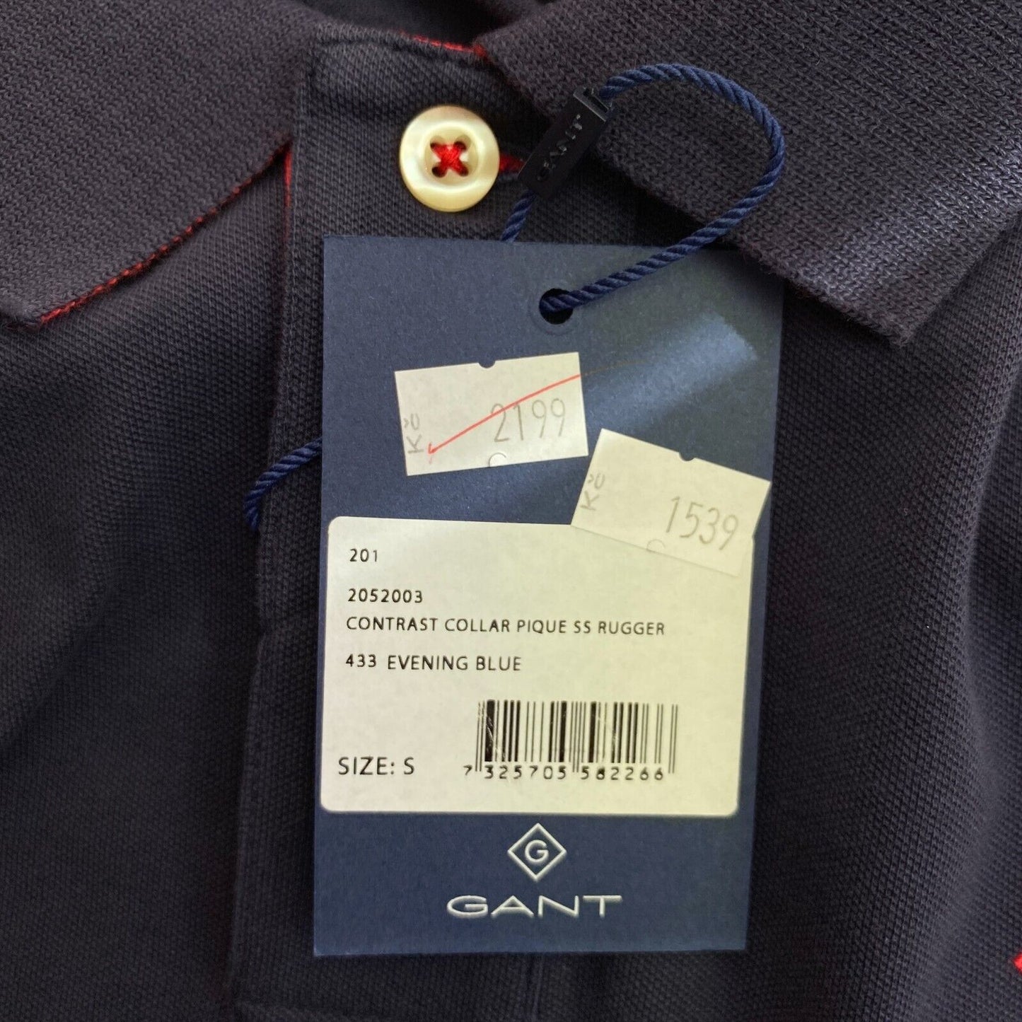 GANT Navy Blue Contrast Collar Pique Rugger Polo Neck Shirt Size S