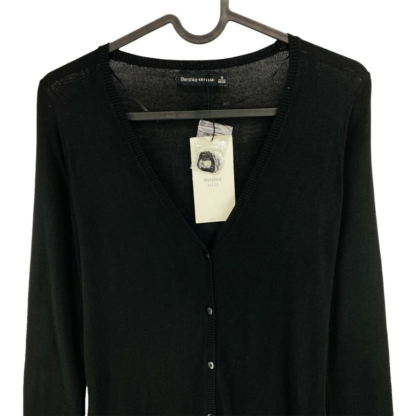 BERSHKA Black V Neck Long Cardigan Sweater Size S