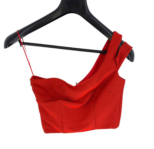 LYNNE Women Red One Shoulder Crop Top Blouse Size L