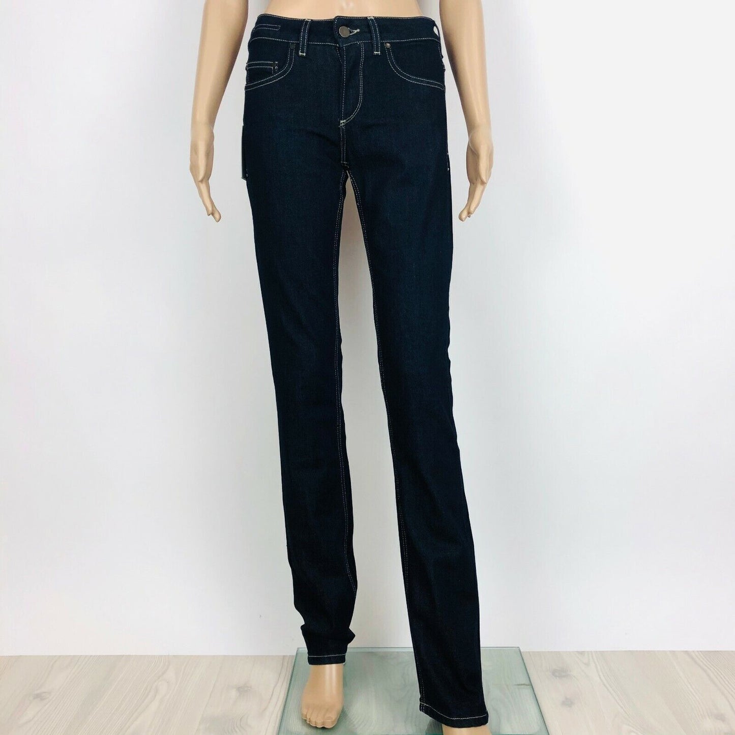 Gianfranco GF Ferre Damen Jeans in Dunkelblau, Regular Fit, leichte Bootcut-Passform, W27 IT 41