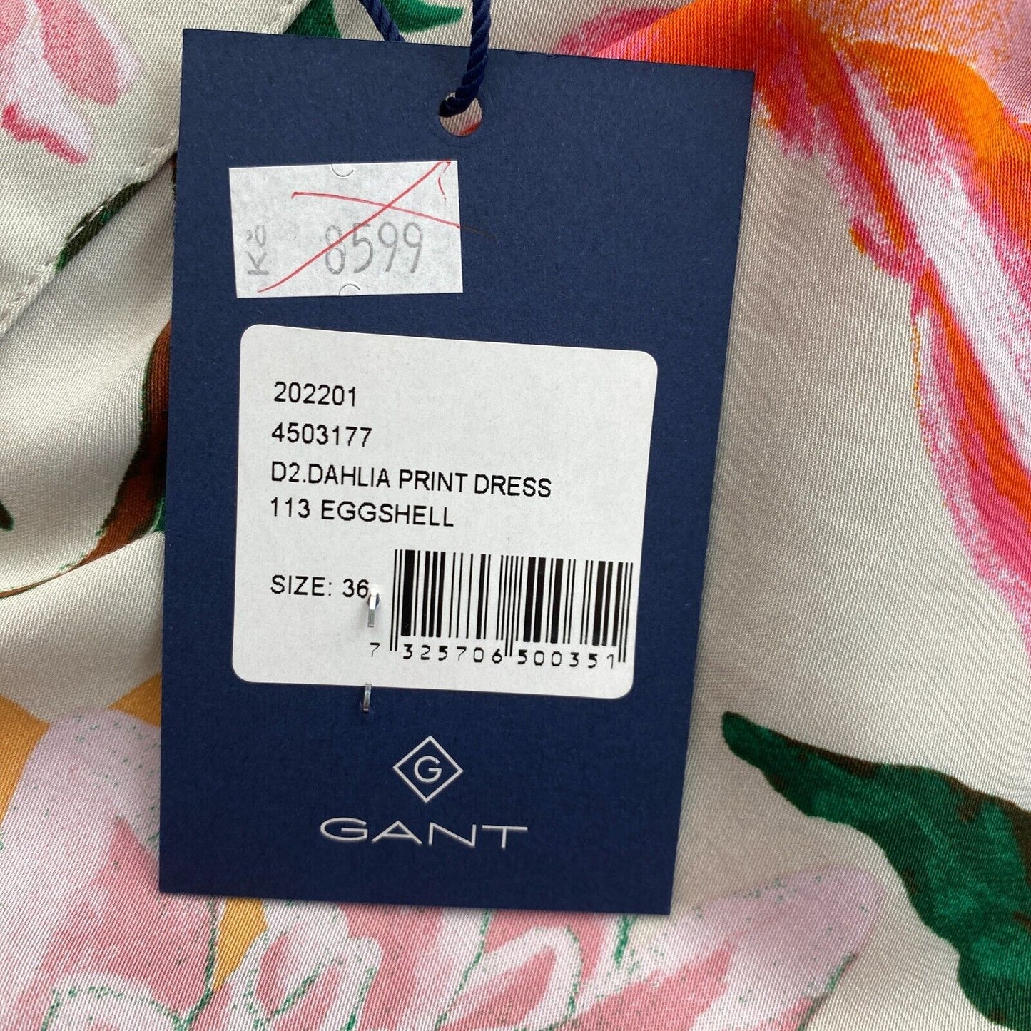 GANT Weißes Kleid mit ausgestellten kurzen Ärmeln und Dahlien-Print, Größe EU 36, UK 8, US 6