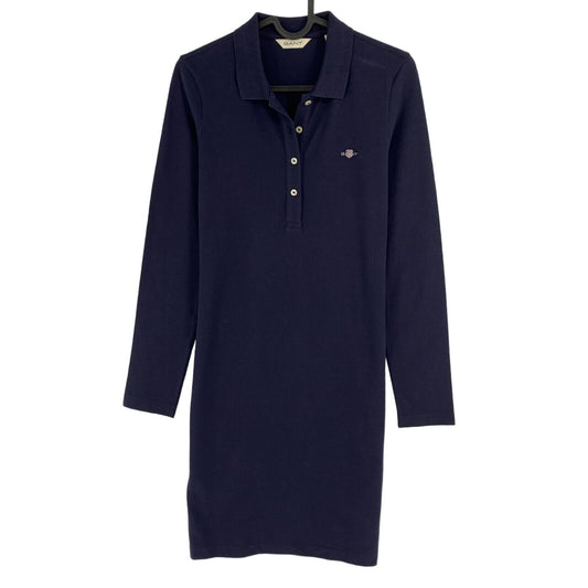 GANT Women Navy Blue Reg Shield Pique Long Sleeves Polo Dress Size XS