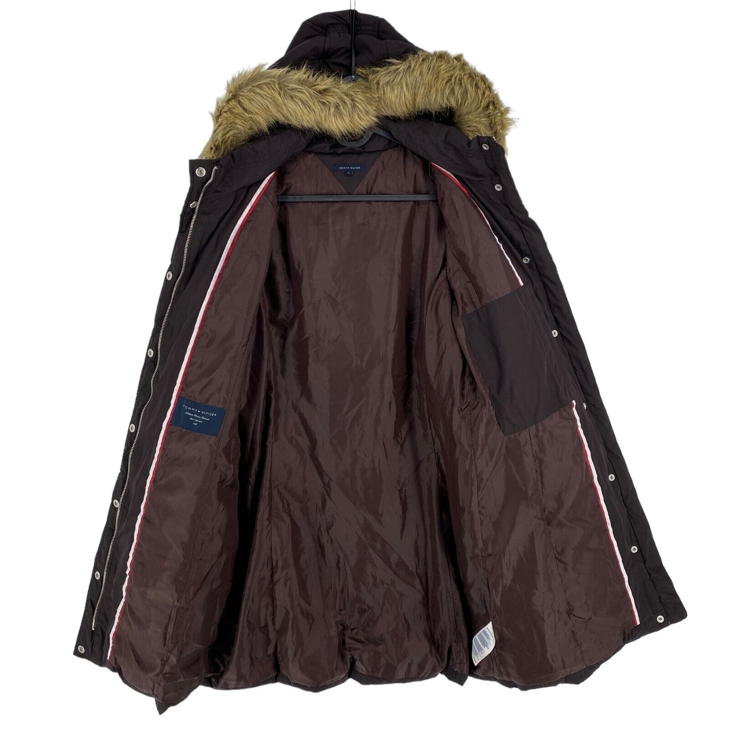 TOMMY HILFIGER Dark Brown Hooded Down Parka Jacket Coat Size XL