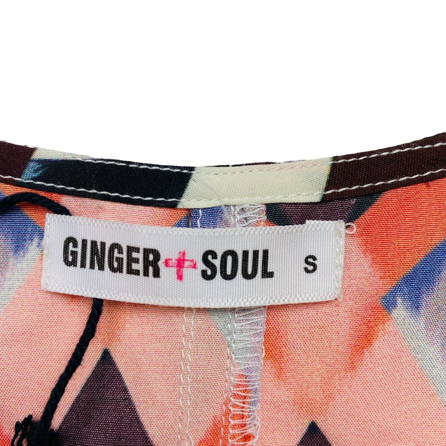 GINGER SOUL Geometrisches, orangefarbenes, ärmelloses Top mit Rundhalsausschnitt, Größe S