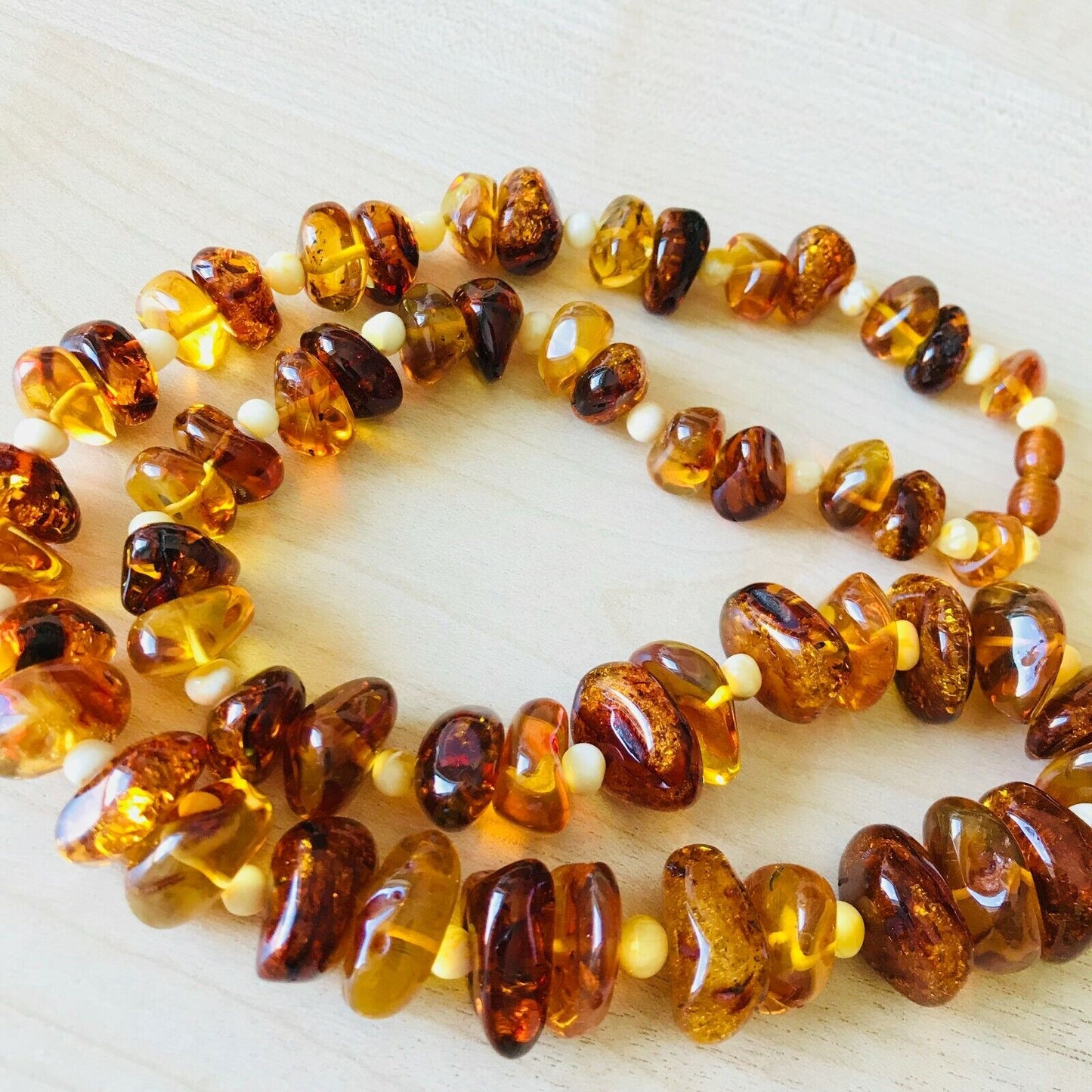 Large Light and Dark Natural Polished Baltic Amber Necklace 79 Grams