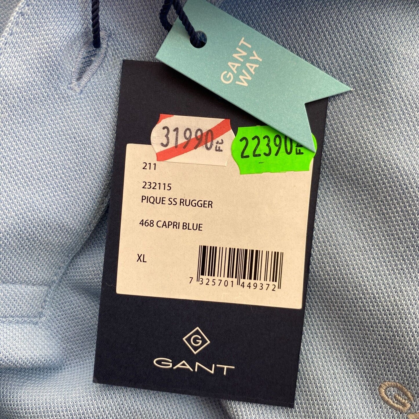 GANT Light Blue Solid Pique Rugger Polo Shirt Size XL