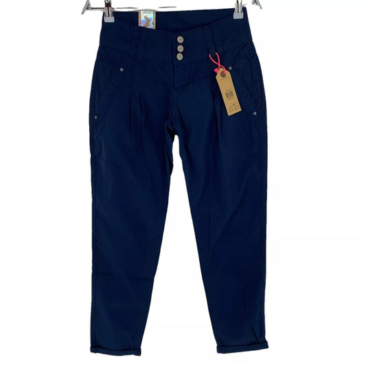 TALLY WEiJL Women Navy Blue Regular Tapered Fit Cotton Trousers EUR 38 W29