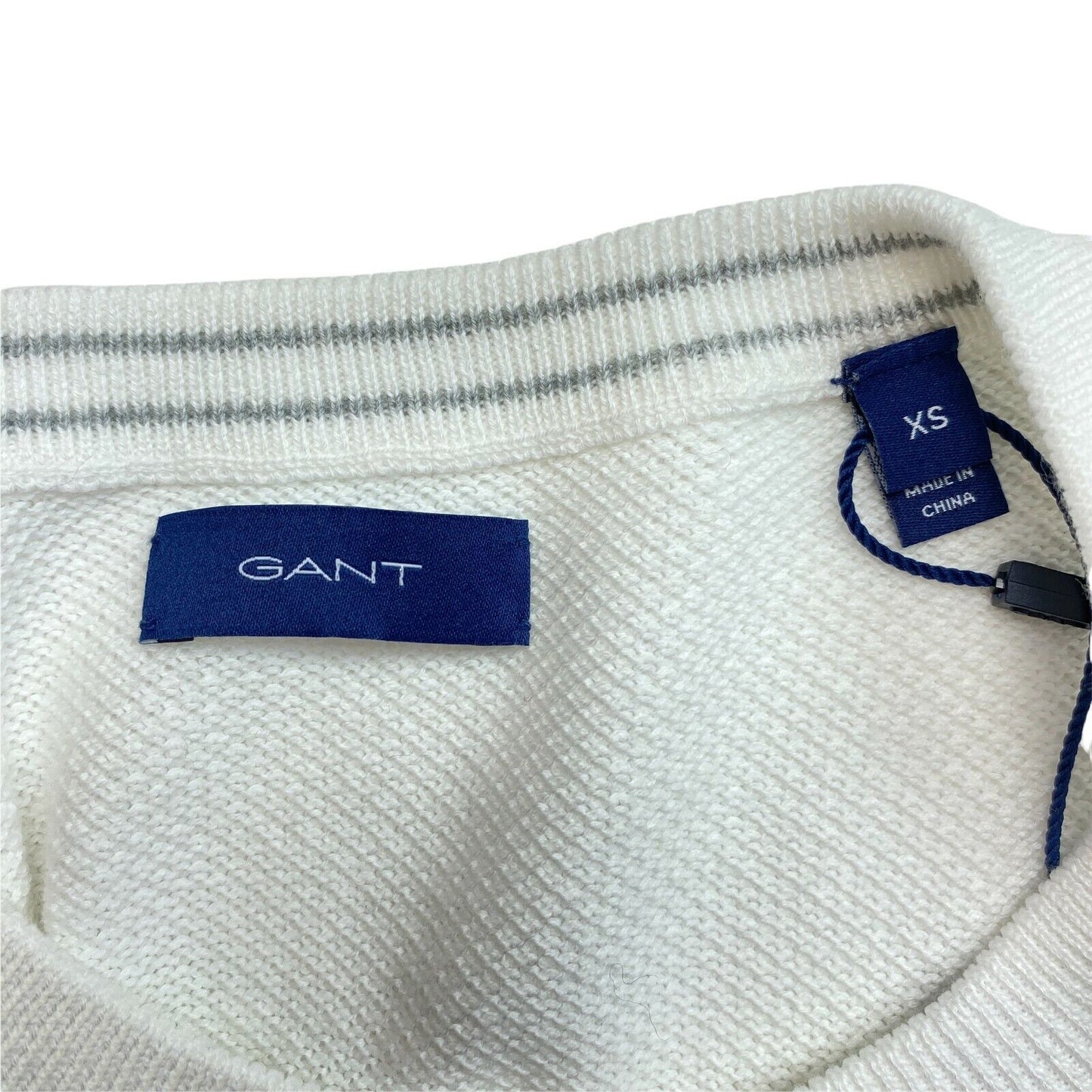 GANT White Cotton Pique Crew Neck Cardigan Sweater Size XS