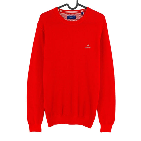 GANT Red Cotton Pique Crew Neck Pullover Sweater Size M