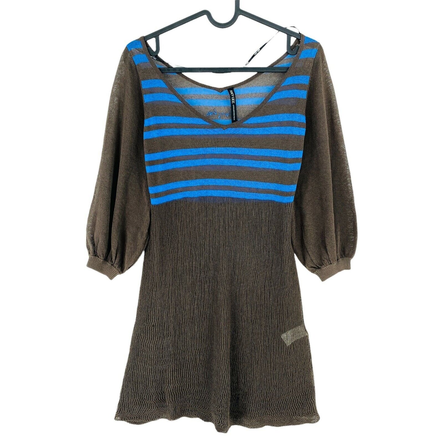 AMY GEE Brown V Neck Striped Flared Dress Size XS S