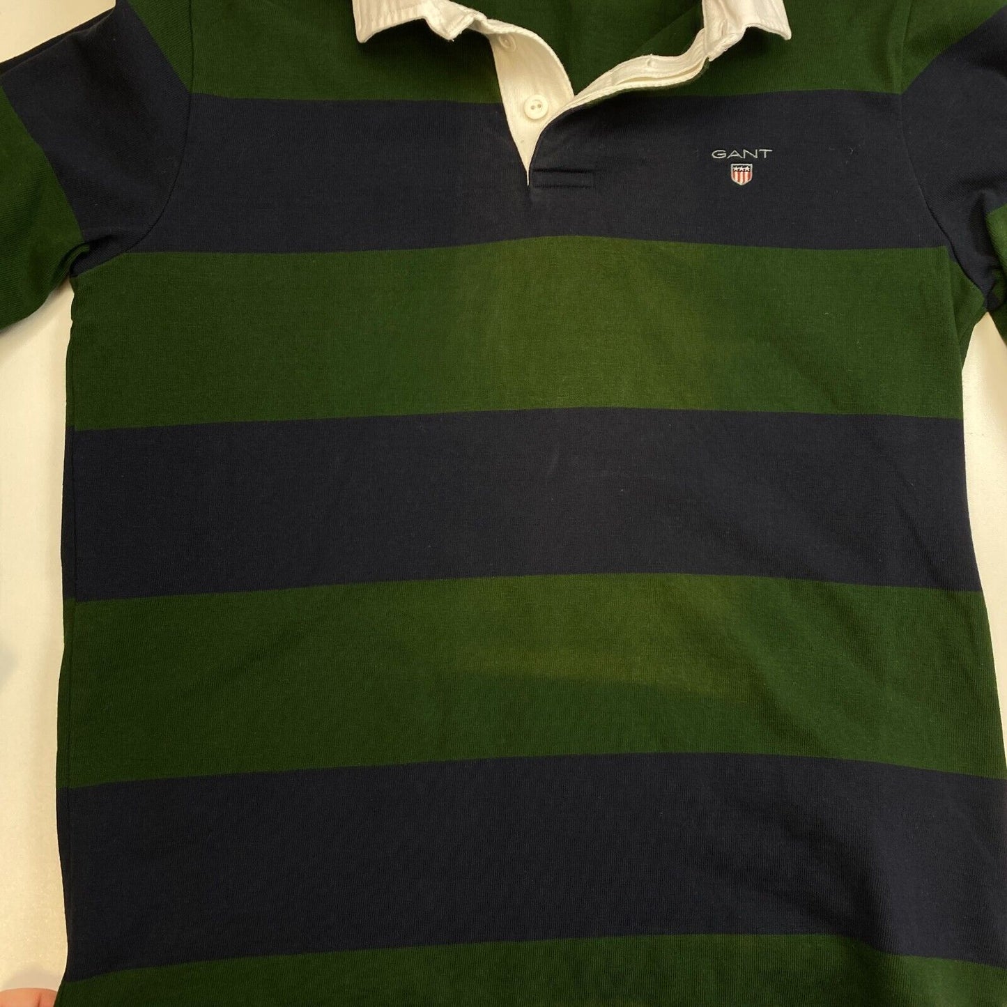 GANT Men Green Bar Stripe Heavy Rugger Sweater Pullover Size M