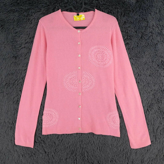 LANEROSSI Pink Crew Neck Wool Cashmere Cardigan Size 1 - S