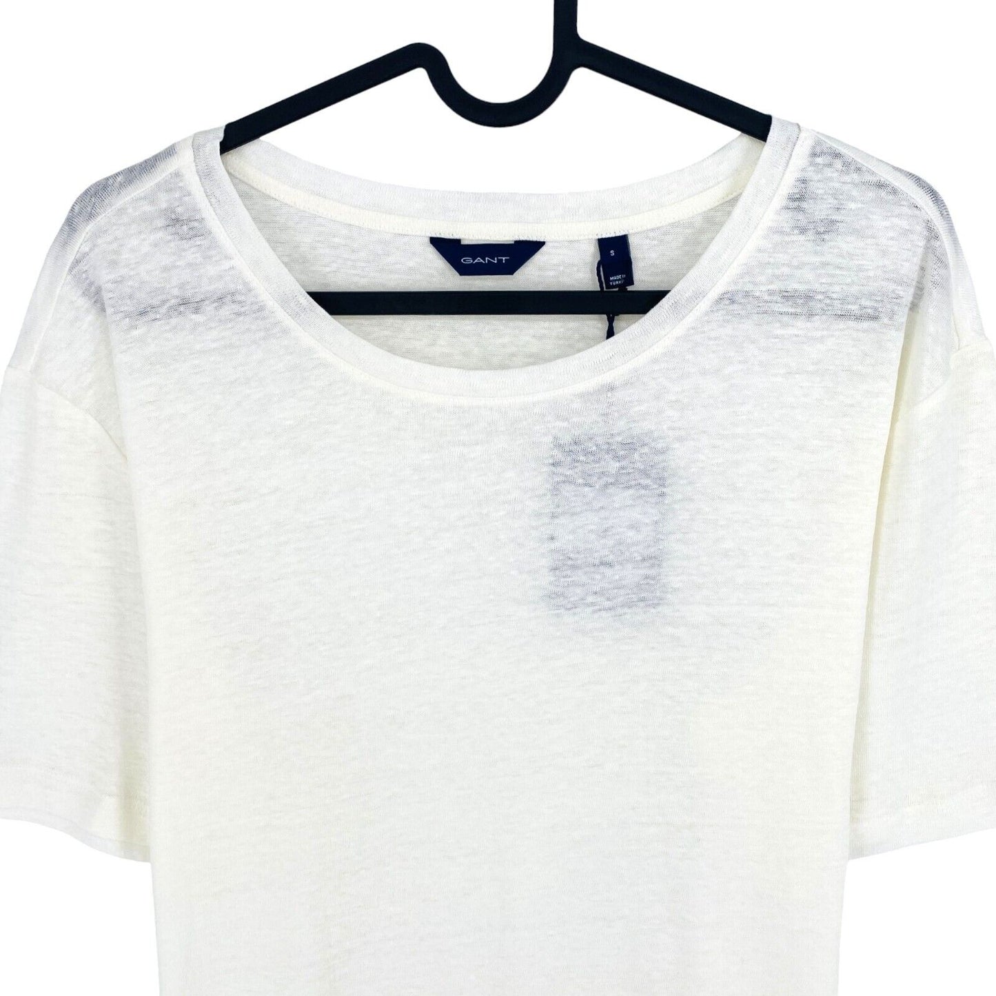 GANT Women White Linen Crew Neck T Shirt Size S