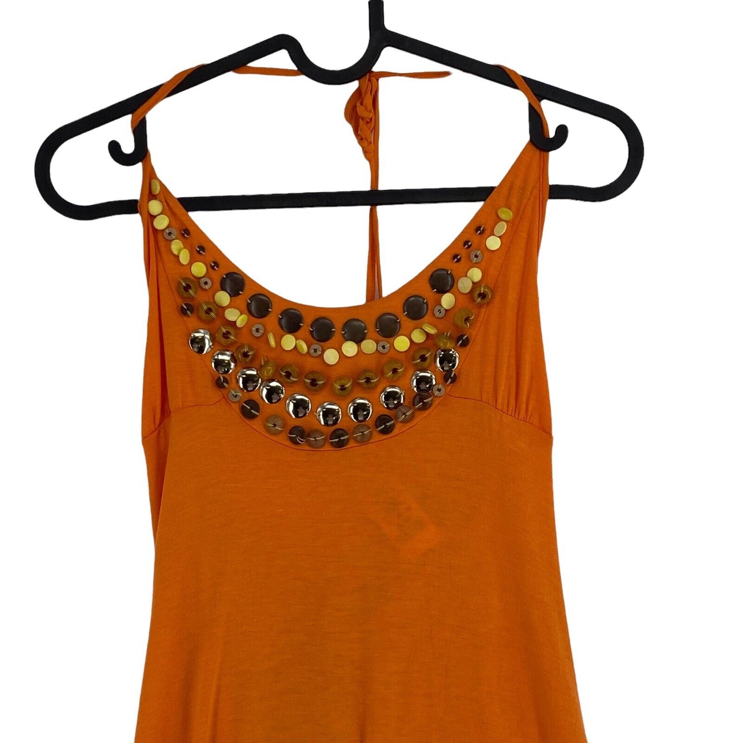 Killah Boundary Orange Sleeveless Beaded Round Neck Jersey Shift Dress Size S