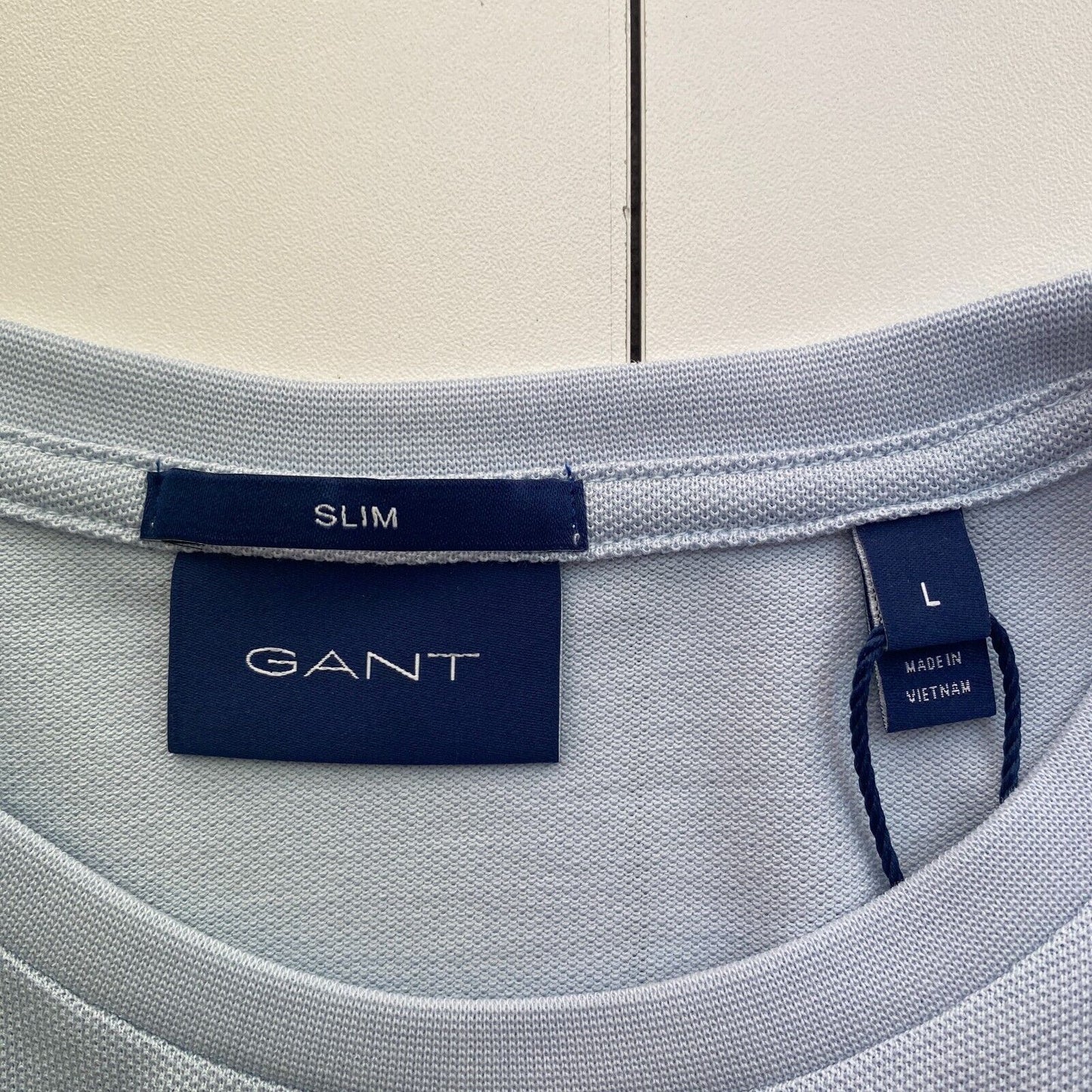 GANT Men Light Blue Slim Fit Pique Crew Neck Short Sleeve T Shirt Size L