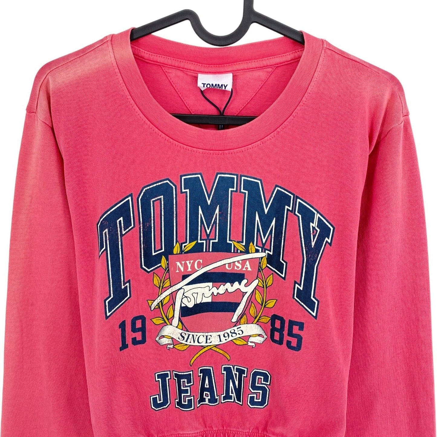 TOMMY HILFIGER Jeans Pink Elastic Vintage Logo Long Sleeves T Shirt Size XS