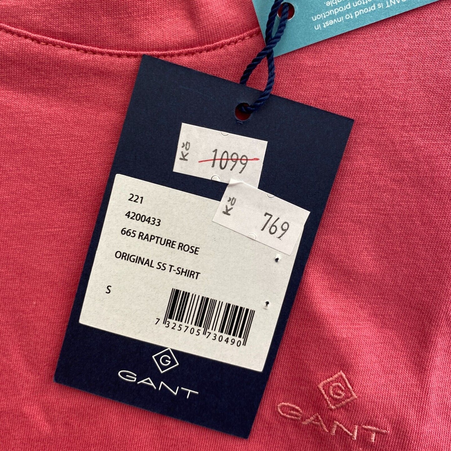 GANT Pink Original Crew Neck SS T Shirt Size S