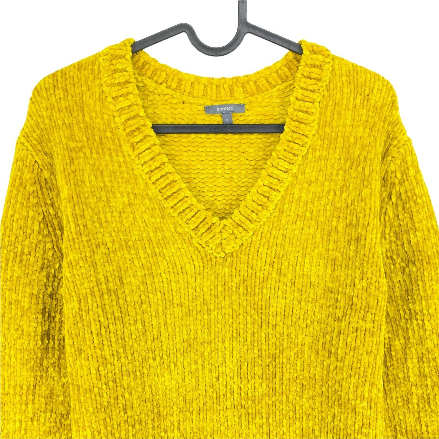 MONTEGO Yellow Knit V Neck Sweater Jumper Size S