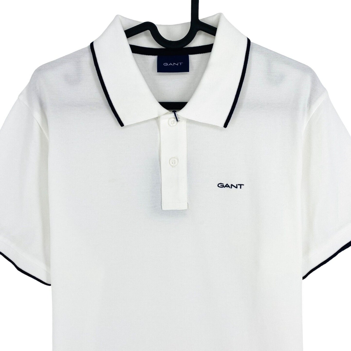 GANT Men White Contrast Tipping Pique Short Sleeves Polo Shirt Size M