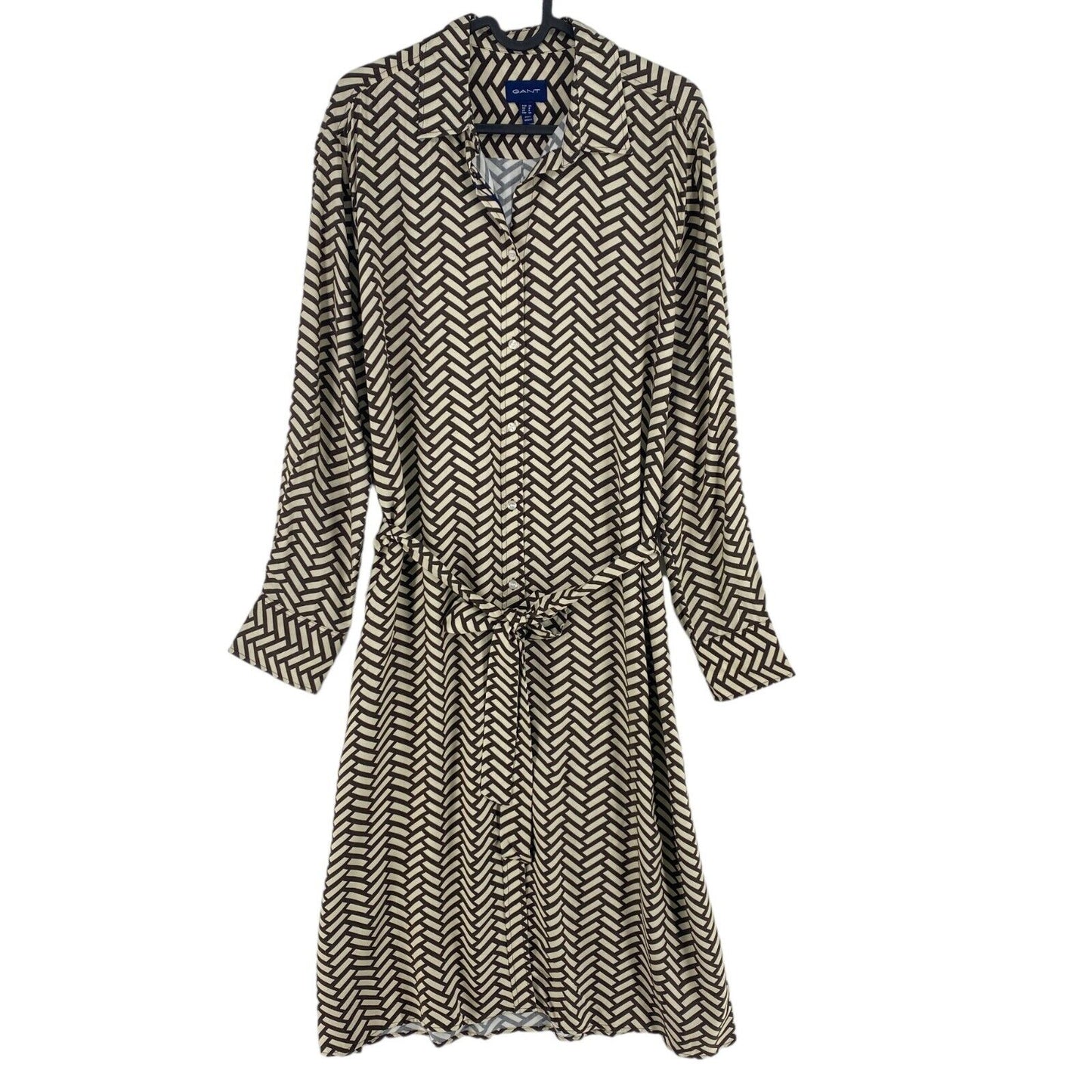 GANT Brown Geometric A Line Shirt Dress Size EU 36 UK 8 US 6