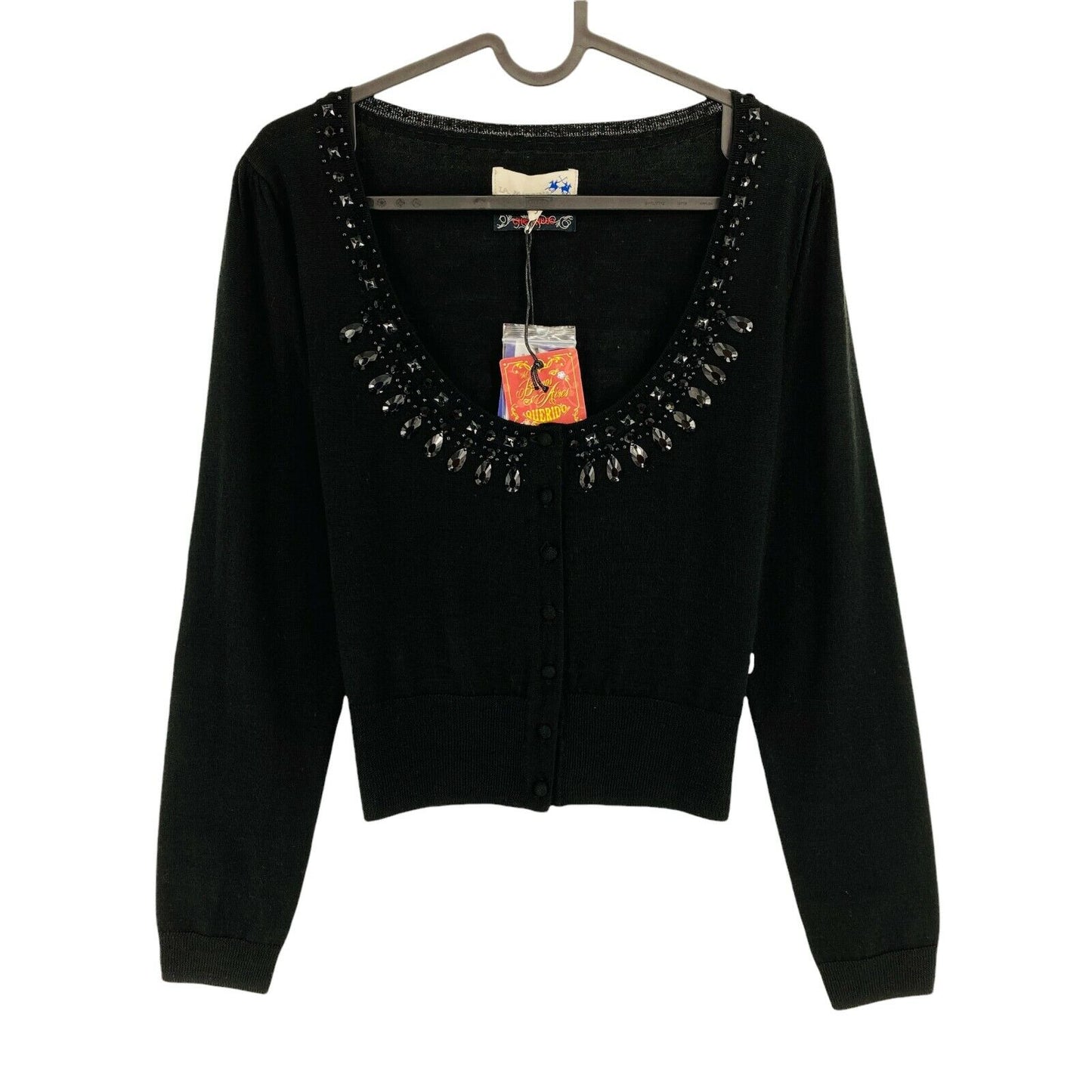 La Martina Noir Mérinos Mérinos Mélangés Col Rond Cardigan Pull Taille 3 / M 5 / XL